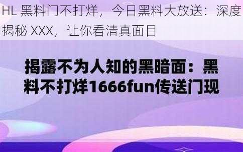 HL 黑料门不打烊，今日黑料大放送：深度揭秘 XXX，让你看清真面目