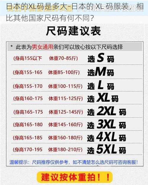 日本的XL码是多大-日本的 XL 码服装，相比其他国家尺码有何不同？