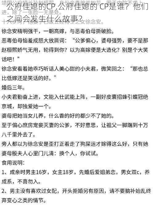 公府佳媳的CP,公府佳媳的 CP是谁？他们之间会发生什么故事？