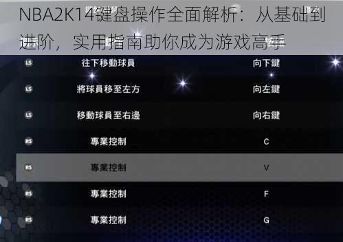 NBA2K14键盘操作全面解析：从基础到进阶，实用指南助你成为游戏高手