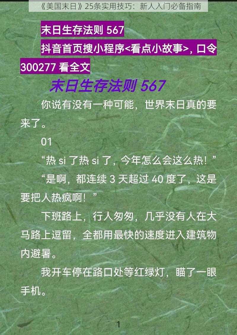 《美国末日》25条实用技巧：新人入门必备指南