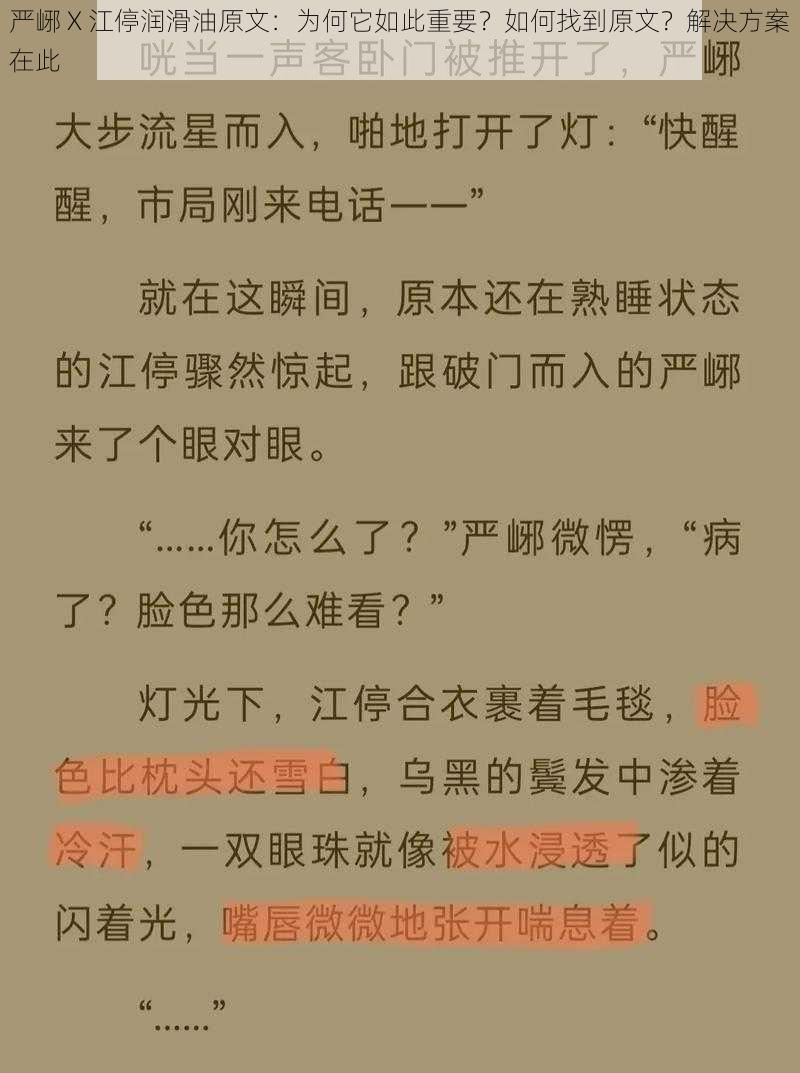 严峫 X 江停润滑油原文：为何它如此重要？如何找到原文？解决方案在此